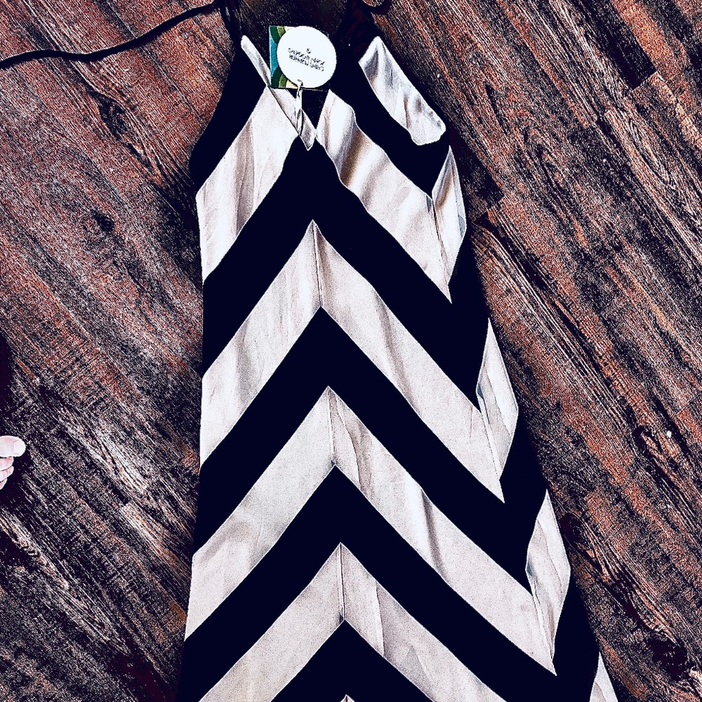 Chaffan polyester spaghetti strap summer dress NWT black & white stripe - Picture 1 of 2